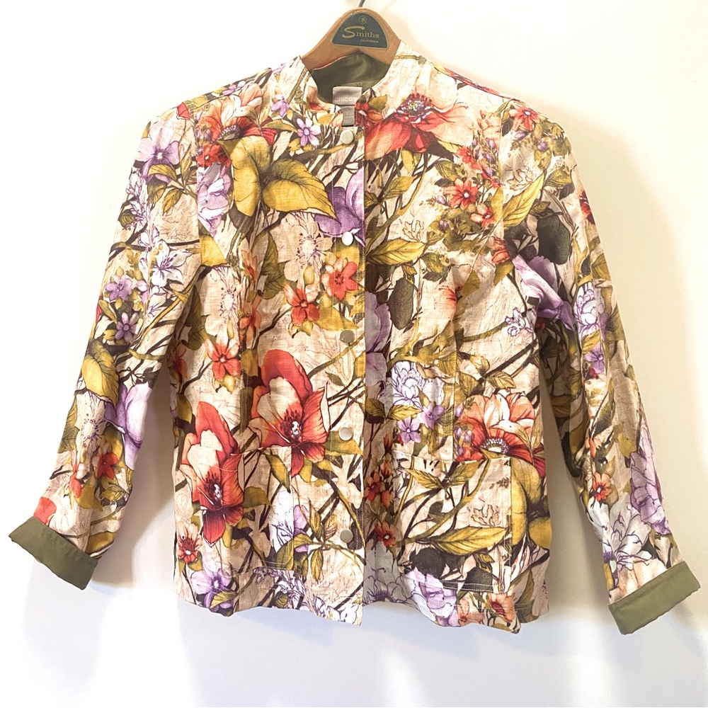 Chico's Linen Reversible Floral/Green Blazer- Size 1